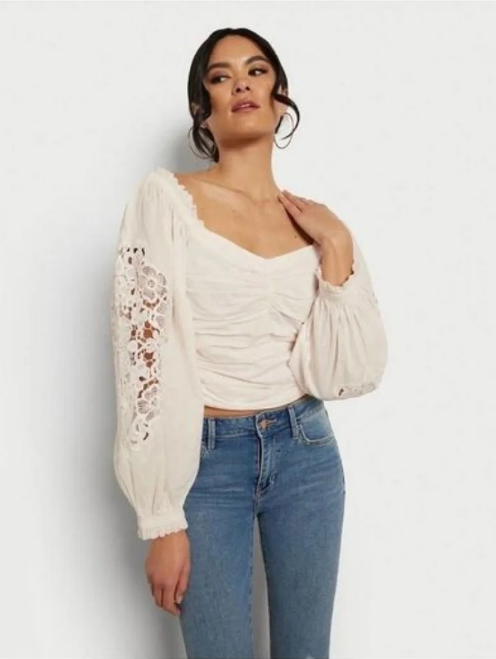 Sam Edelman Stevie Laced Long Sleeve Blouse Women's M Peasant Boho - Picture 1 of 8